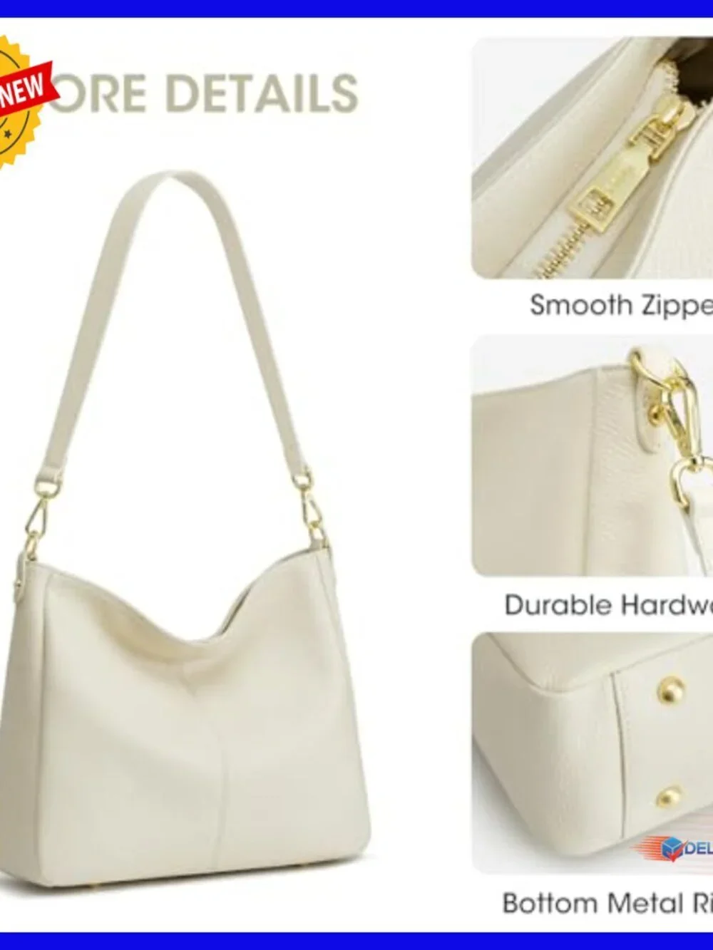 Genuine Leather Hobo Crossbody Bag with 2 Straps, Large Capacity